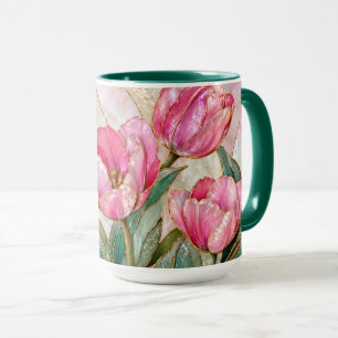 Caneca Tulipa Rosa Elegante Xícara de Café Floral