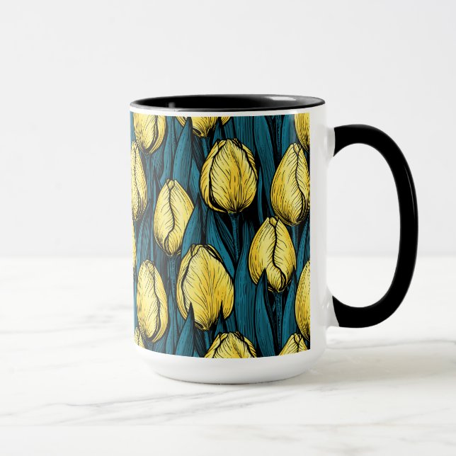Caneca Tulipas amarelas com folhas azuis (Direita)