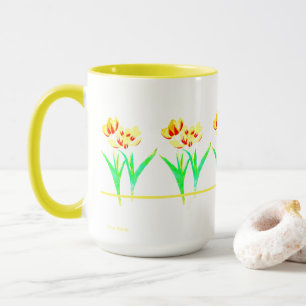 Caneca Tulipas Amarelas Com Mug Grande De Texto