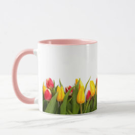 Caneca Tulipas Amarelas Vermelhas, Jovens Vibrantes, Flor