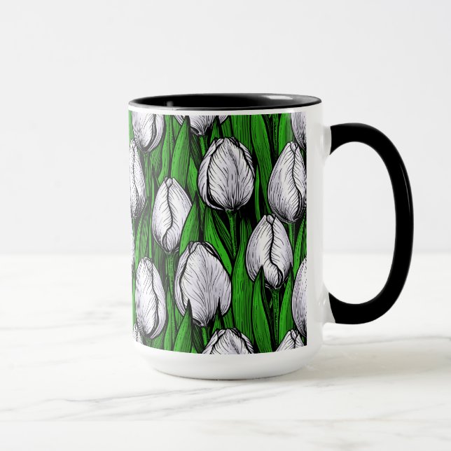 Caneca Tulipas brancas com folhas verdes (Direita)