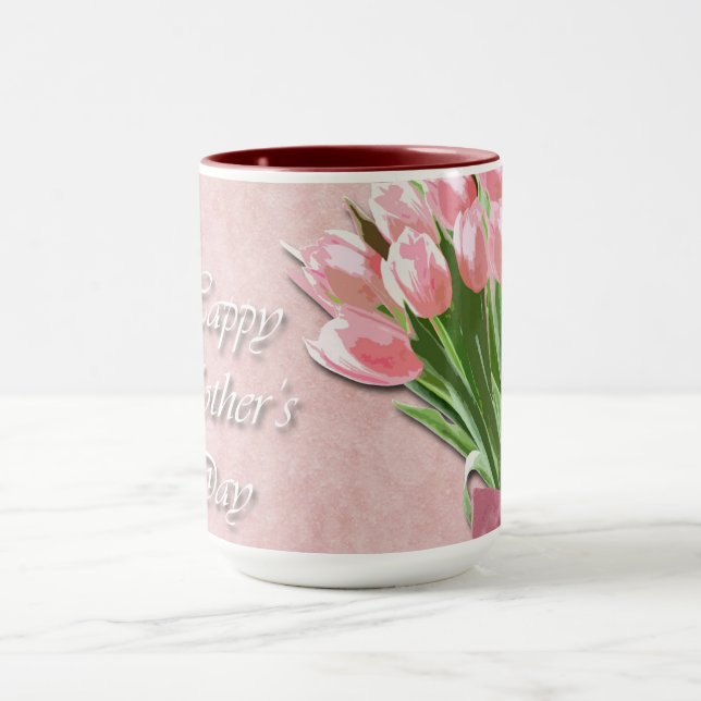Caneca Tulipas do Dia de as mães Feliz (Centro)