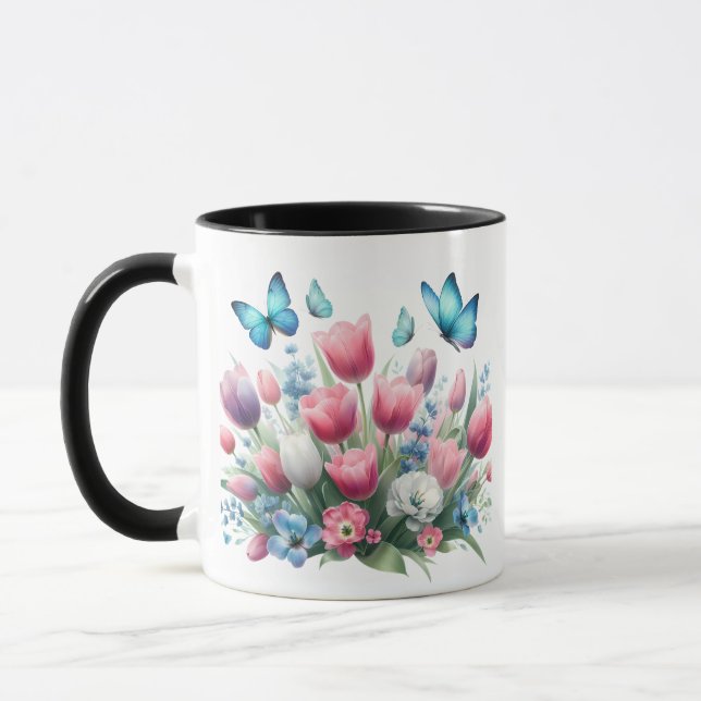 Caneca Tulipas e borboletas de primavera (Esquerda)