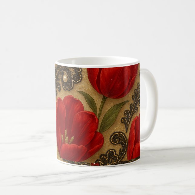CANECA Tulipas e Renda  DESIGN  (Frente Esquerda)
