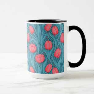 Caneca Tulipas em azul e vermelho