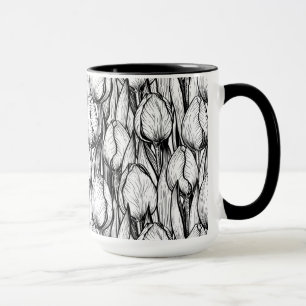 Caneca Tulipas em preto e branco