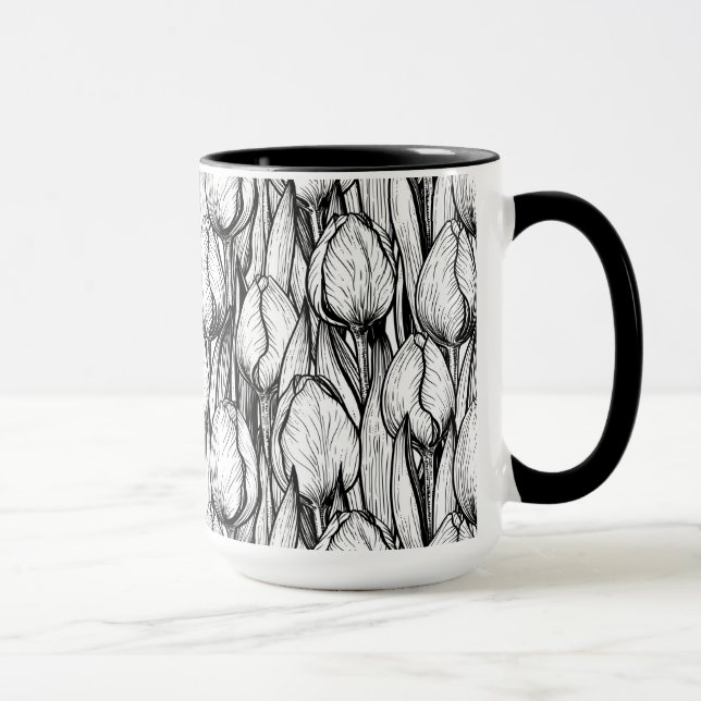 Caneca Tulipas em preto e branco (Direita)