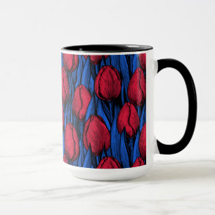 Caneca Tulipas em vermelho e azul
