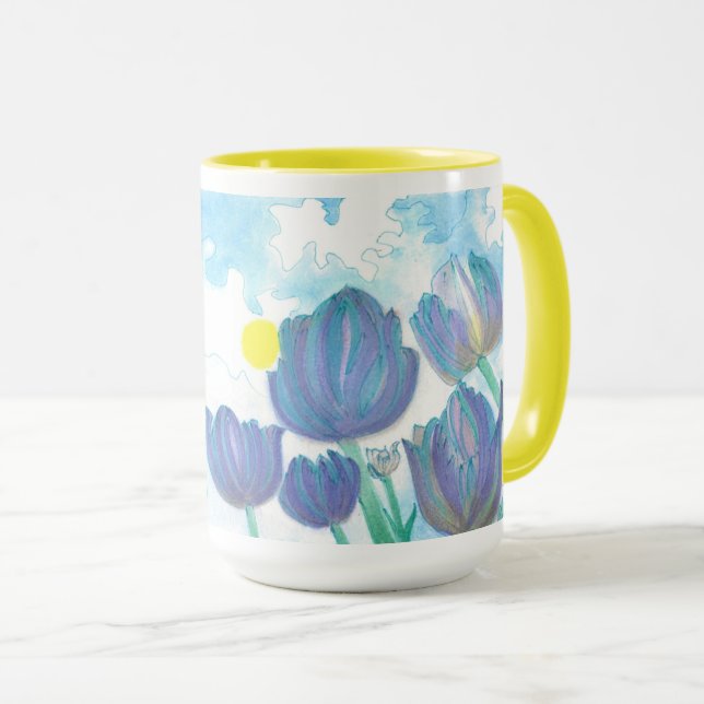 Caneca Tulipas na aquarela do sol (Frente Esquerda)