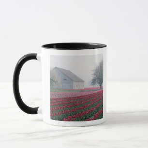 Caneca Tulipas vermelhas e rosadas cumprimentam o dia em