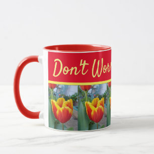 Caneca Tulpa Amarela Floral Não se preocupe Seja feliz