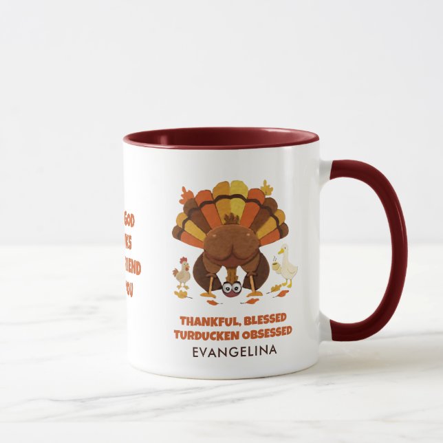 Caneca TURDUCKEN OBSESSED Fun Thanksgiving FRIENDSGIVING (Direita)
