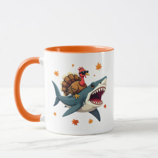 Caneca Turkey Riding Shark Funny Thanksgiving 