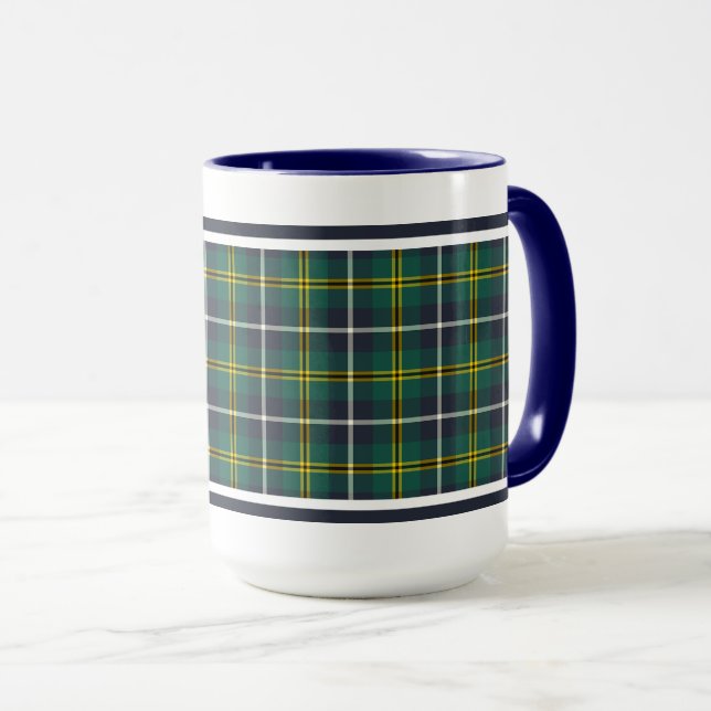 Caneca Turnbull Clan caçando Marinho de Tartan e Xadrez V (Frente Esquerda)