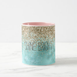 Caneca Turquesa Aqua Dourado Glitter Sparkle
