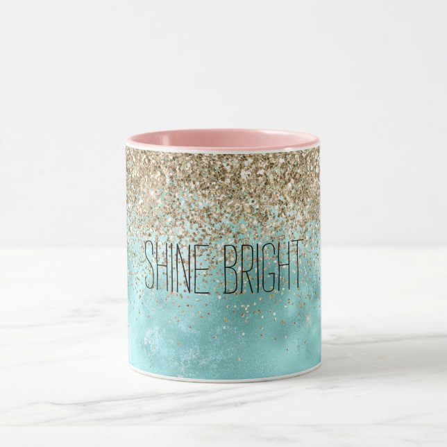 Caneca Turquesa Aqua Dourado Glitter Sparkle   (Centro)