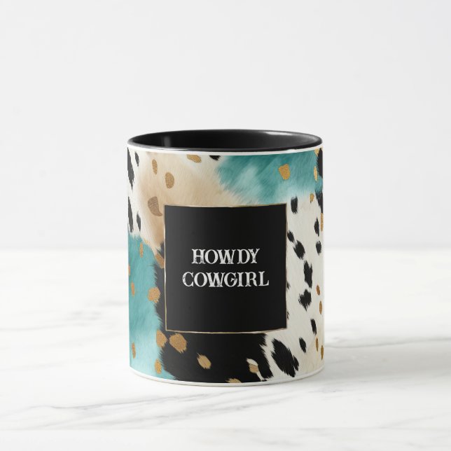 Caneca Turquesa Black Cream Dourado Western Cowgirl Cowhi (Centro)