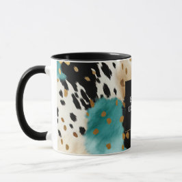 Caneca Turquesa Black Cream Dourado Western Cowgirl Cowhi