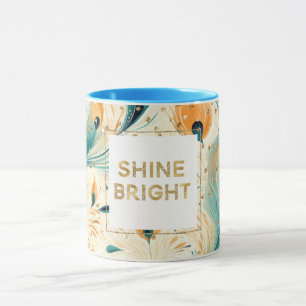 Caneca Turquesa Laranja Creme Pavão Brilho Glitter