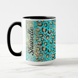 Caneca Turquesa Leopardo com brilho