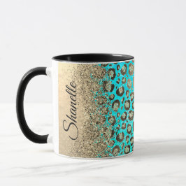 Caneca Turquesa Minúscula Personalizada Turquesa Leopardo