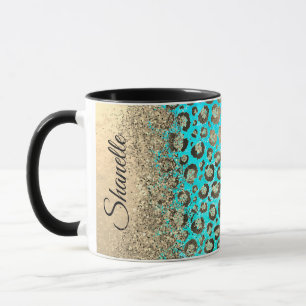 Caneca Turquesa Minúscula Personalizada Turquesa Leopardo
