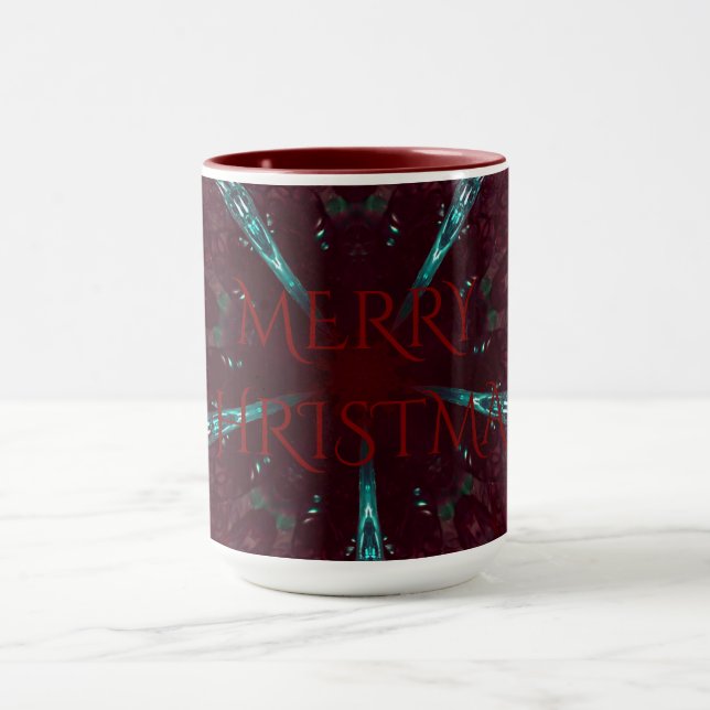 Caneca Turquesa Vermelha Profunda Caleidoscópio de Natal  (Centro)
