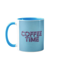 Turquoise Blue Coffee Time Purple Text Mug