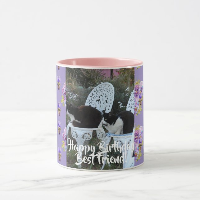 Caneca Tuxedo Cat Engraçado Feliz Aniversário Amigo Púrpu (Centro)