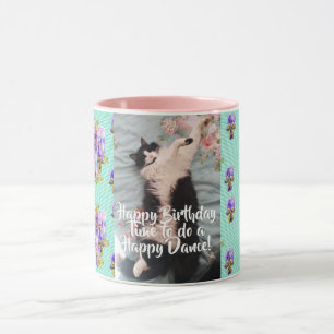 Caneca Tuxedo Gato Engraçado Dança Feliz Aniversário M