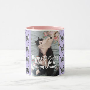 Caneca Tuxedo Gato Engraçado Dança Feliz Aniversário M