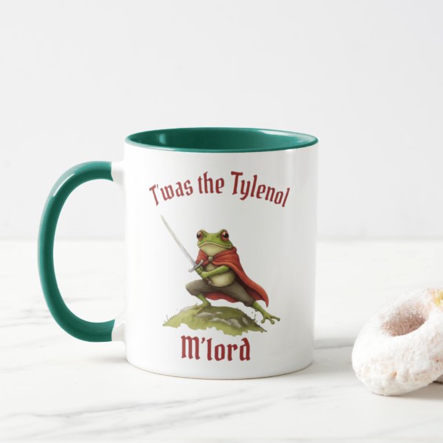 Caneca T'was the Potion M'lord - Funny Frog Knight Meme (Com Donut)
