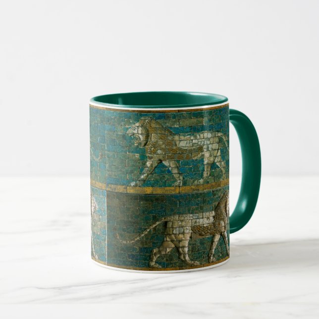 Caneca TWO BABYLONIAN LIONS Antique Assyrian Art  (Frente Esquerda)