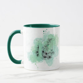 Caneca U Monograma com Cor de Água Inicial Botânica Verde