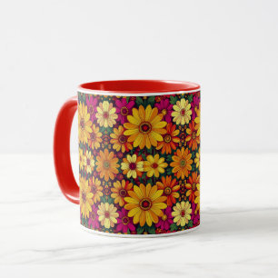 Caneca Uau! Padrão floral colorido e brilhante.