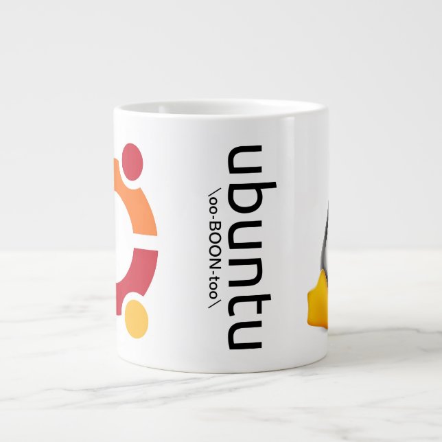 Caneca Ubuntu com logotipo, pronúncia e Tux (Frente)