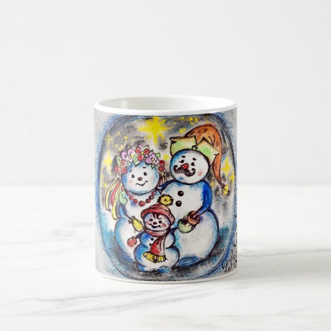 Caneca ucraniana da família dos bonecos de neve (Centro)