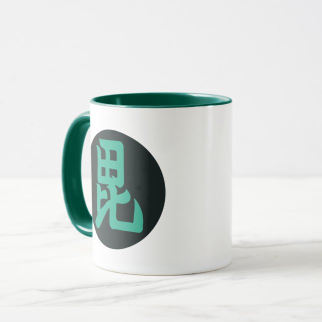 Caneca Uesugi Mon japonês clã samurai em verde azul (Frente Esquerda)