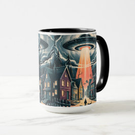 Caneca UFO Abduction Night Street Illustration