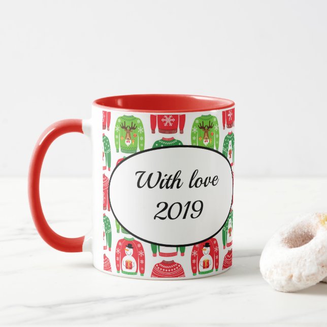 Caneca Ugli Xmas Sweatters Polar Bear Snowman Rudolf Red (Com Donut)