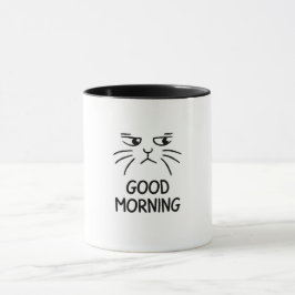 Caneca Um adesivo de um gato fofo dizendo "Bom dia"