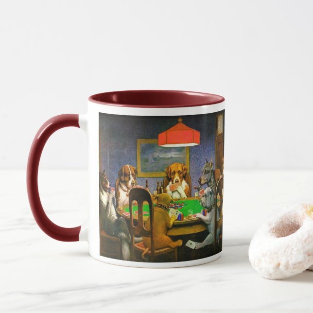 Caneca Um Amigo na Necessidade Cães Jogando Poker Engraça (Com Donut)