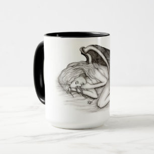 Caneca Um anjo adormecido, Design preto e branco