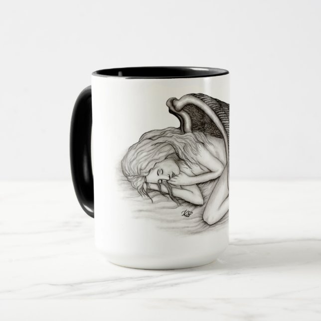 Caneca Um anjo adormecido, Design preto e branco (Frente Esquerda)
