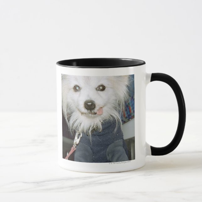 Caneca Um cão branco que veste a roupa (Direita)