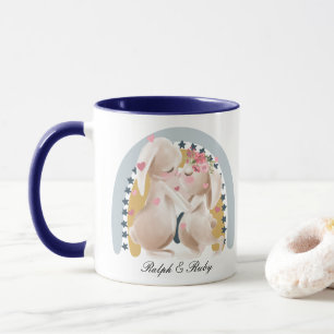 Caneca Um Casal Bonito Coelhinho Arco-Íris Personalizado
