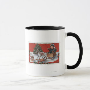 Caneca Um ChristmasKid alegre em um trenó do Sabão-Box