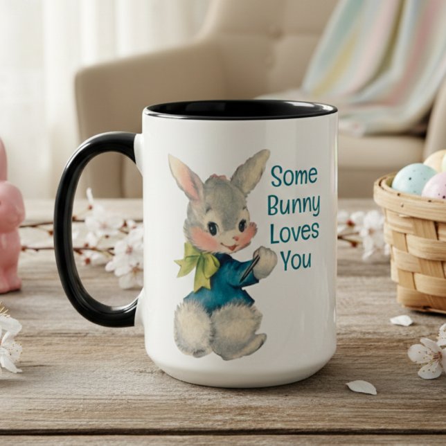 Caneca Um Coelhinho Te Ama A Páscoa De Coelho Coelhinho V (Some Bunny Loves You Vintage Bunny Rabbit Easter Mug)