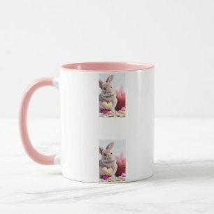 Caneca Um Coração Cor-de-Rosa Bonito de Páscoa com Cesta 