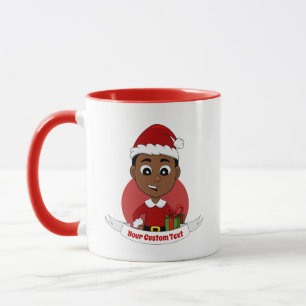 Caneca Um desenho animado de um menino de Natal afro-amer